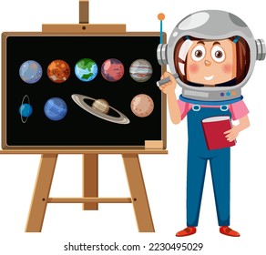 A girl wearing astronaut helmet illustration