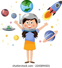 A girl wearing astronaut helmet illustration