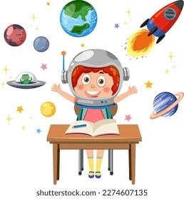 A girl wearing astronaut helmet illustration