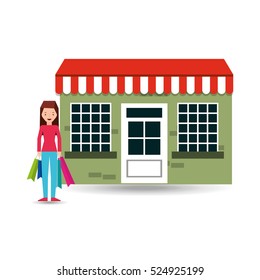 girl wearing blue pants shopping bags gift vector illustration eps 10