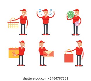 girl wearing cap characters in various poses vector illustration
