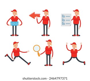 girl wearing cap characters in various poses vector illustration