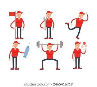 girl wearing cap characters in various poses vector illustration