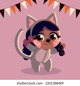 girl wearing cat costume halloween, design