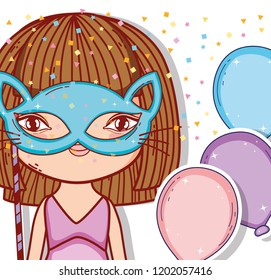 girl wearing cat mask with balloons style