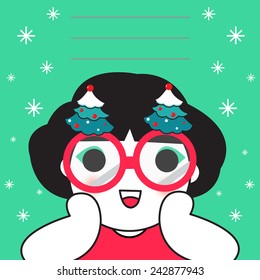 Girl Wearing Christmas Glasses paper note illustration set
