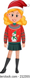 A girl wearing Christmas outfits on white background illustration