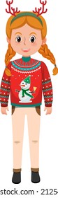 A girl wearing Christmas outfits on white background illustration