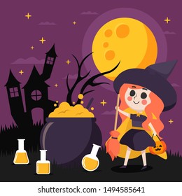 A girl wearing cute wizard costume on halloween night.