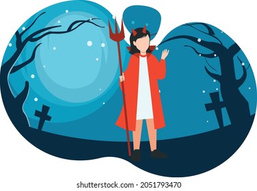 A girl wearing devil costume for halloween party.