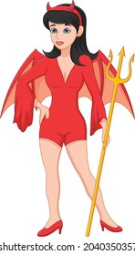 girl wearing devil costume and holding a trident