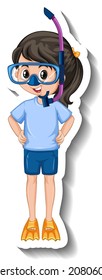 Girl wearing diving mask on white background illustration