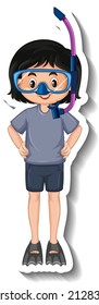 Girl wearing diving mask on white background illustration