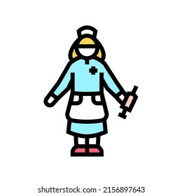 girl wearing doctor costume color icon vector. girl wearing doctor costume sign. isolated symbol illustration