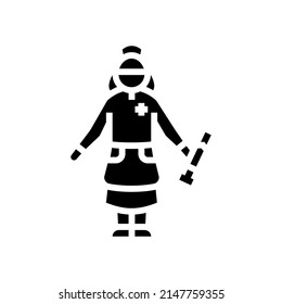 girl wearing doctor costume glyph icon vector. girl wearing doctor costume sign. isolated contour symbol black illustration