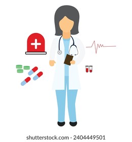 Girl wearing doctor uniform health and medical kit stethoscope on neck decent vector background