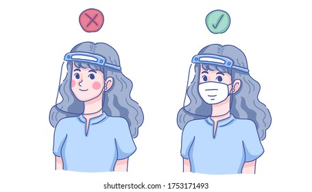 Girl wearing eyeglasses protection design of vector. Doodle illustration.