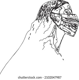 girl wearing face mask line art illustration
