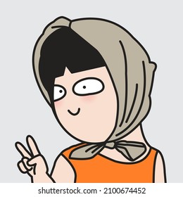 The girl is Wearing Fashion Knitted Balaclavas Hood while Making Victory Hand Sign Concept Card Character illustration