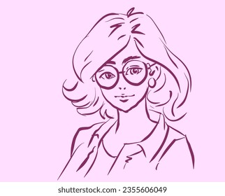 A girl wearing glasses vector for illustration, decoration, card