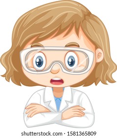 Girl wearing goggles on white background illustration