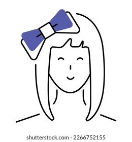 Girl wearing hair bow, linear style icon 