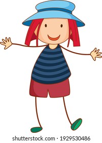 A girl wearing hat cartoon character in hand drawn doodle style illustration