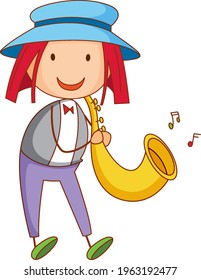 A girl wearing hat cartoon character in hand drawn doodle style illustration