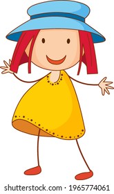 A girl wearing hat cartoon character in hand drawn doodle style illustration