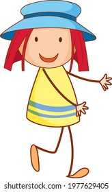 A girl wearing hat cartoon character in hand drawn doodle style illustration