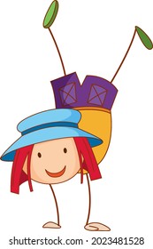 A girl wearing hat cartoon character in hand drawn doodle style illustration