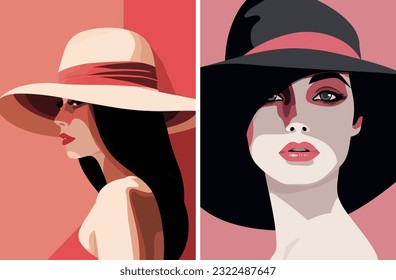 Girl wearing a hat. Minimalistic vector portraits. Fine Art.