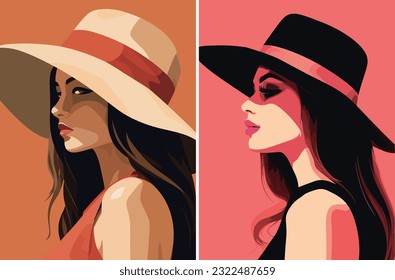 Girl wearing a hat. Minimalistic vector portraits. Fine Art.