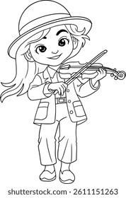 girl wearing a hat playing the violin vector illustration