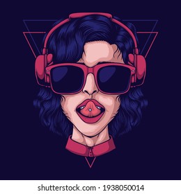 Girl Wearing Headphone Vector Illustration For Your Company Or Brand