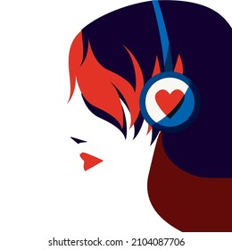 A girl wearing headphones in a minimalist style. Poster
