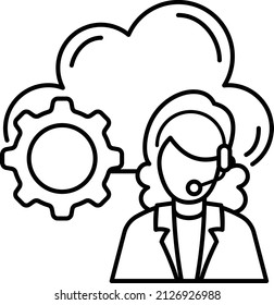 Girl Wearing Headset Vector Icon Design, Cloud computing Symbol, Client server model Sign, Web Hosting and Edge device stock illustration, Live tech Chat support Concept, 