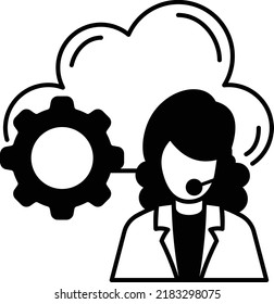 Girl Wearing Headset Vector Icon Design, Cloud Processing Symbol, Computing Services Sign, Web Services and Data Center stock illustration, Live Chat Concept