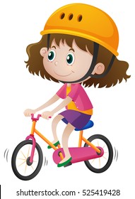 Girl Wearing Helmet When Riding Bike Illustration