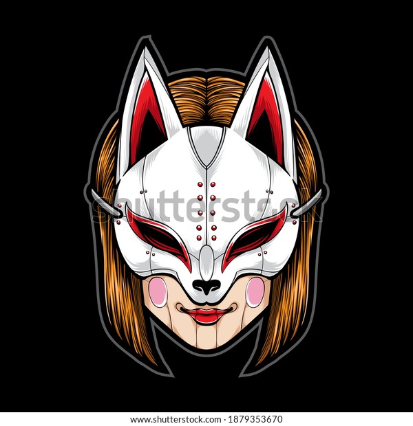 Girl Wearing Kitsune Mask Vector Stock Vector (Royalty Free) 1879353670 ...
