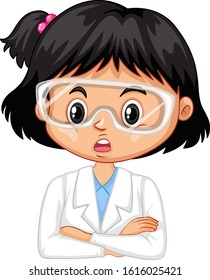 Girl wearing lab gown on white background illustration