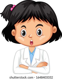 Girl wearing lab gown on white background illustration