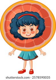 A girl wearing a large grapefruit slice costume