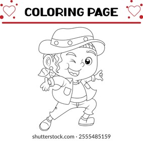 girl is wearing like detective coloring page for kids