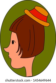 Girl wearing a little hat, illustration, vector on white background.