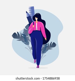 Girl wearing a mask back to school illustration