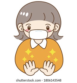 Girl wearing a mask to clean her hands