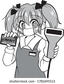 Girl wearing a mask working part-time at a Japanese convenience store