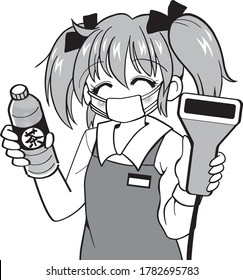 Girl wearing a mask working part-time at a Japanese convenience store(Japanese Green Tea)