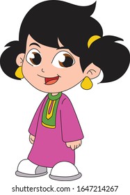 A girl wearing old traditional Middle Eastern clothing, Ramadan clothes, a girl wearing traditional Arab clothes.